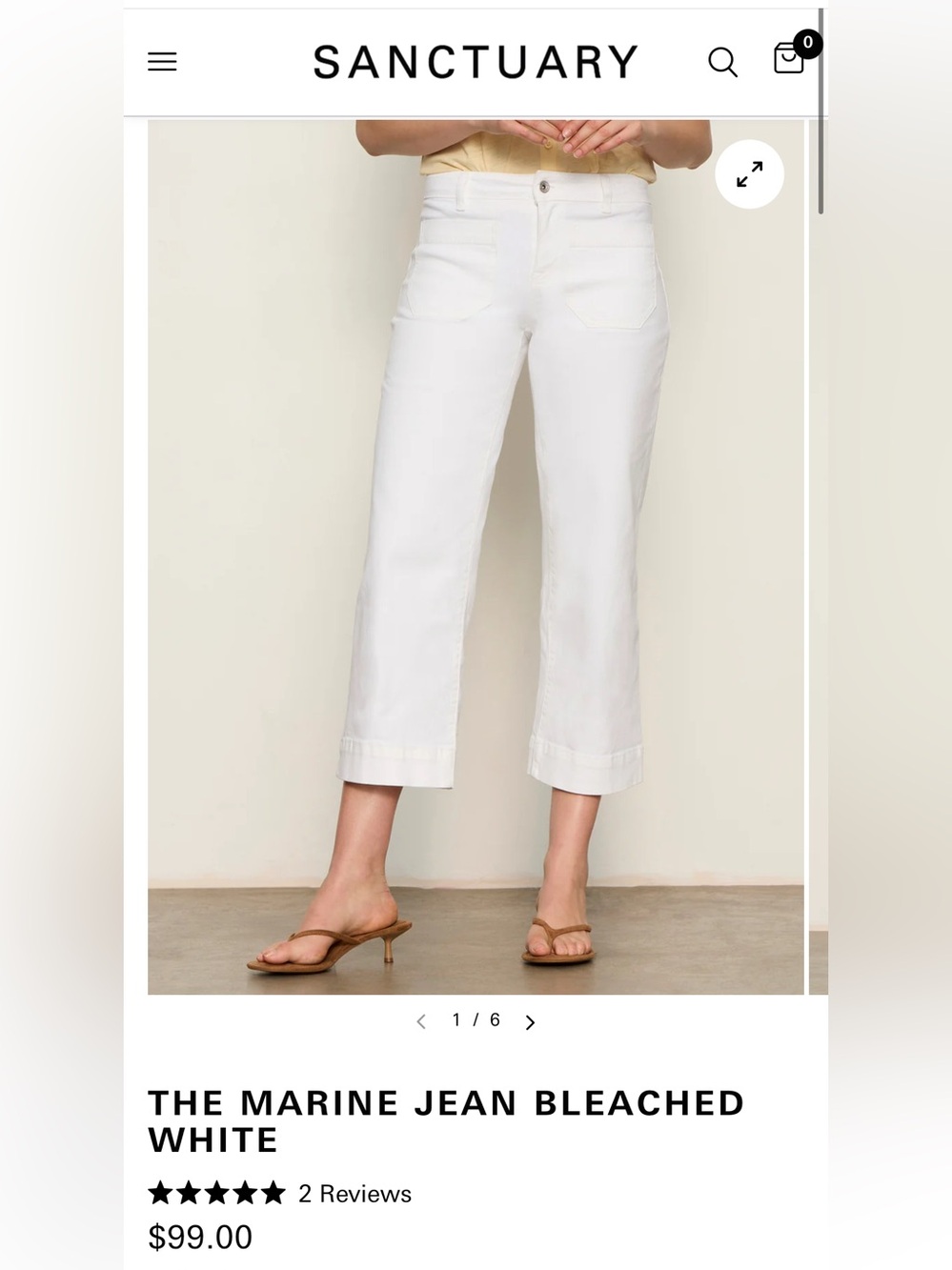Sanctuary Marine Crop Standard Rise Wide Leg Jeans in Cream Color